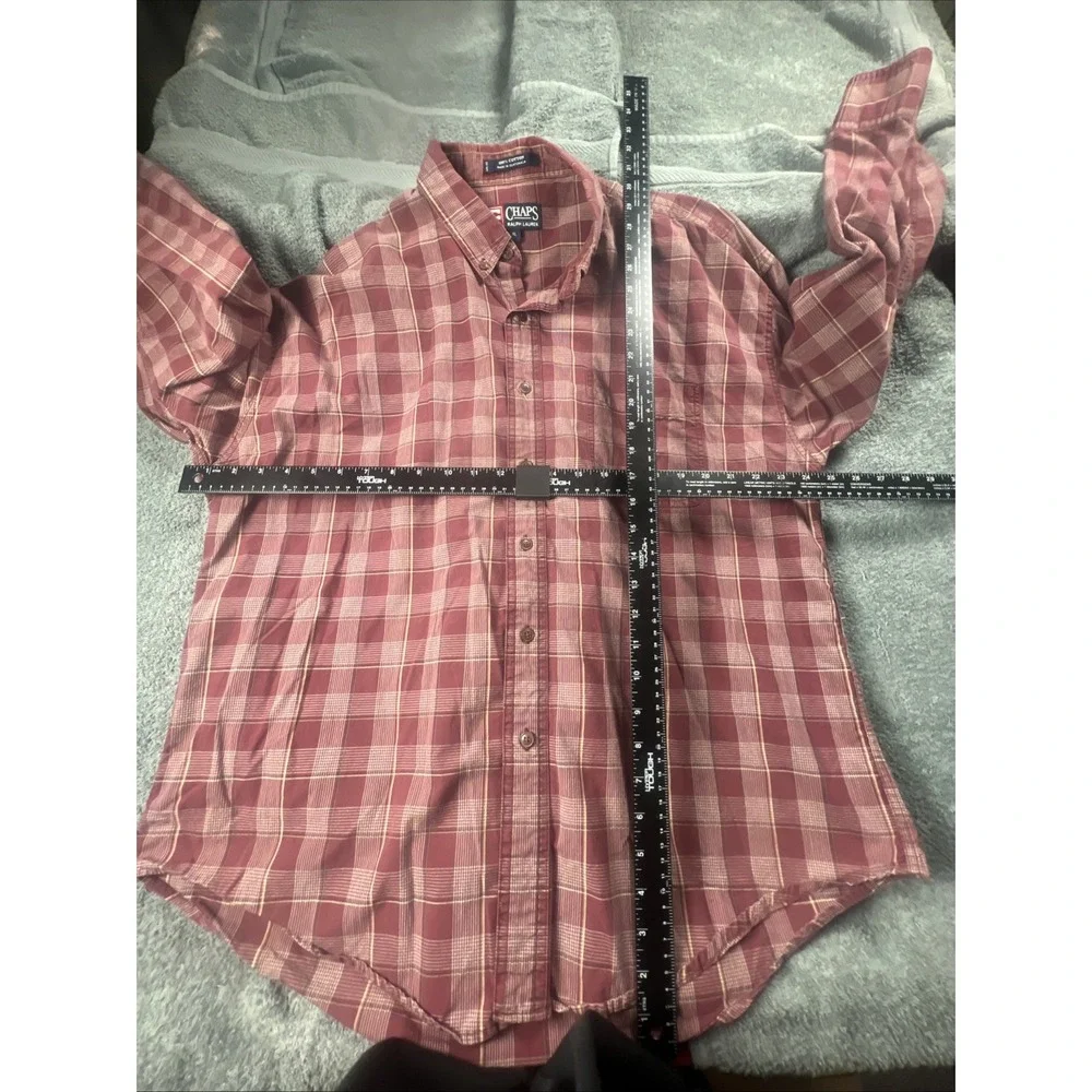 VINTAGE CHAPS RALPH‎ LAUREN  mens Size XLarge plaid maroon button down shirt 90s